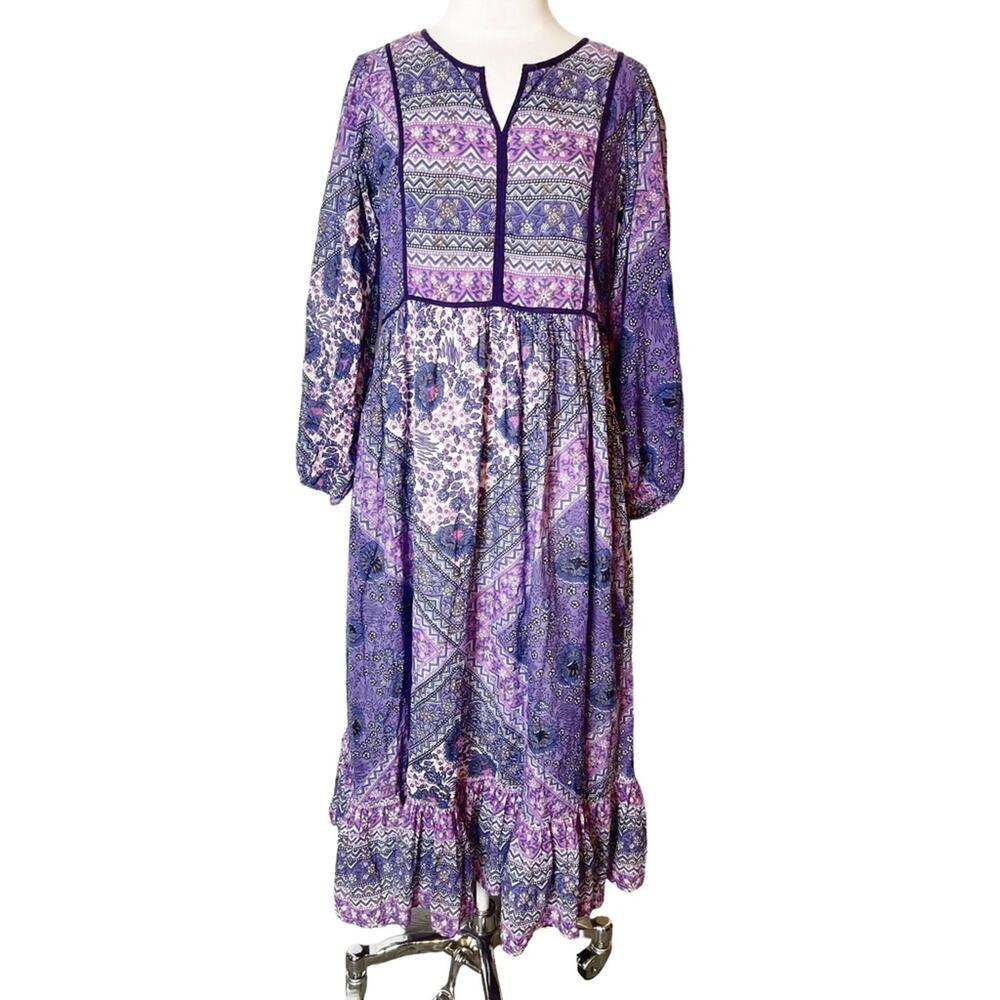 Ne Quittez Pas Anthropologie Prairie Boho Purple Midi Dress sz M